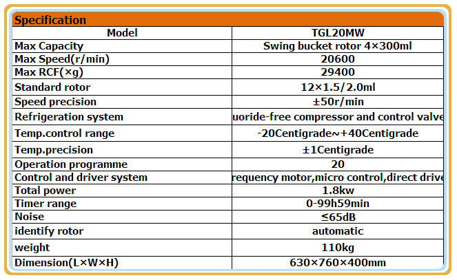 Specification Centrifuge